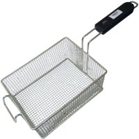 32x23x11 cm ölçülerinde, önden askılı kancalı sanayi tipi fritöz sepeti görseli. Isıya dayanıklı ergonomik sapı, hijyenik kalay kaplı tel örgüleri ve güçlendirilmiş gövde yapısıyla 700 serisi profesyonel kızartma makineleri için yedek parça.